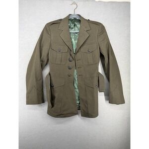 USMC Mens Poly Wool Gabardine Service Alpha Uniform Coat Green w/ Belt 35R